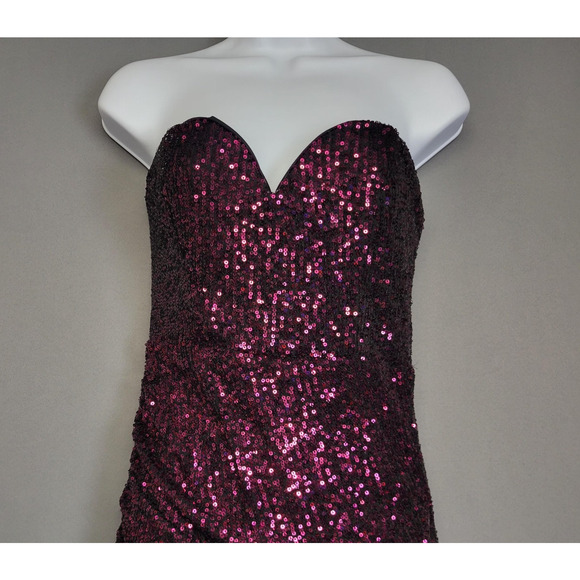 Lulus Dress Womens Medium Purple Sequin Strapless Asymmetrical Ruched Cocktail - Picture 4 of 16